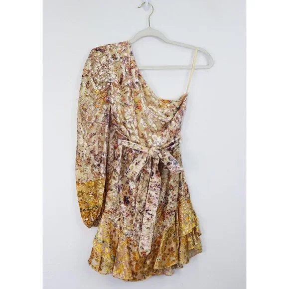 NEW Hemant and Nandita Kalon One Shoulder Belted Mini Dress Cyber Floral Small - Picture 4 of 10